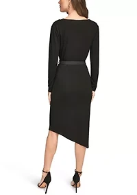Women's Long Sleeve Cowl Neck Dress with Belt