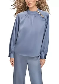 Women's Long Sleeve Mock Neck Blouse