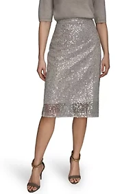 Women's Sequin Mesh Trim Pencil Skirt