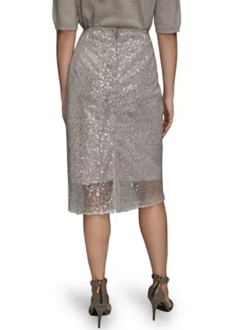 Women's Sequin Mesh Trim Pencil Skirt