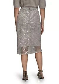 Women's Sequin Mesh Trim Pencil Skirt