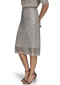 Women's Sequin Mesh Trim Pencil Skirt