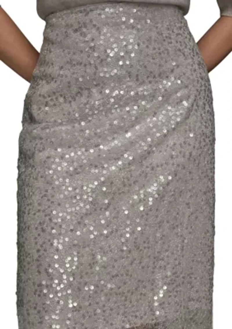 Women's Sequin Mesh Trim Pencil Skirt