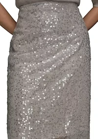Women's Sequin Mesh Trim Pencil Skirt