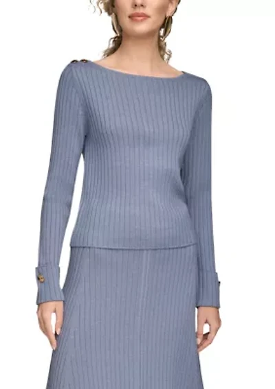 Women's Long Sleeve Boat Neck Sweater with Button Down