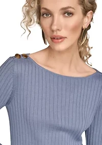 Women's Long Sleeve Boat Neck Sweater with Button Down