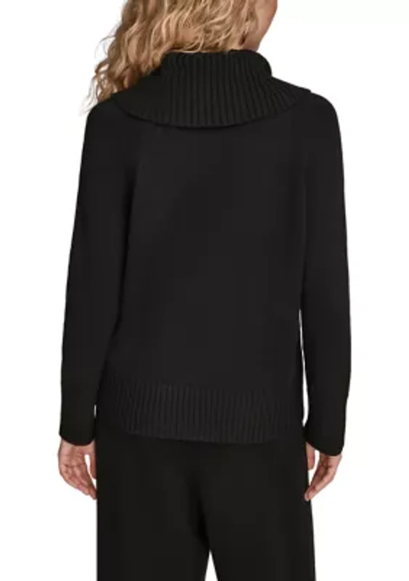 Women's Long Sleeve Zip Detail Collar Sweater