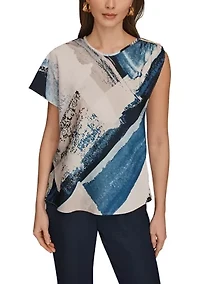 Women's Short Sleeve Asymmetrical Blouse