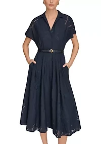 Women's Short Sleeve Belted Dress
