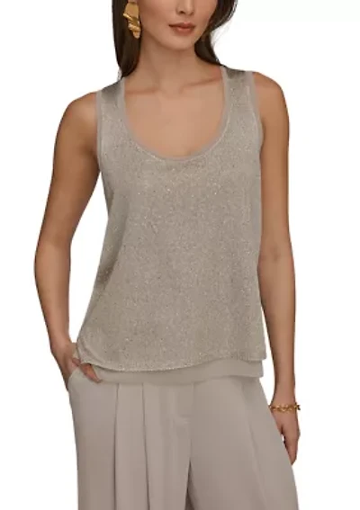 Women's Sequin Mixed-Media Sweater Tank Top