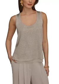 Women's Sequin Mixed-Media Sweater Tank Top