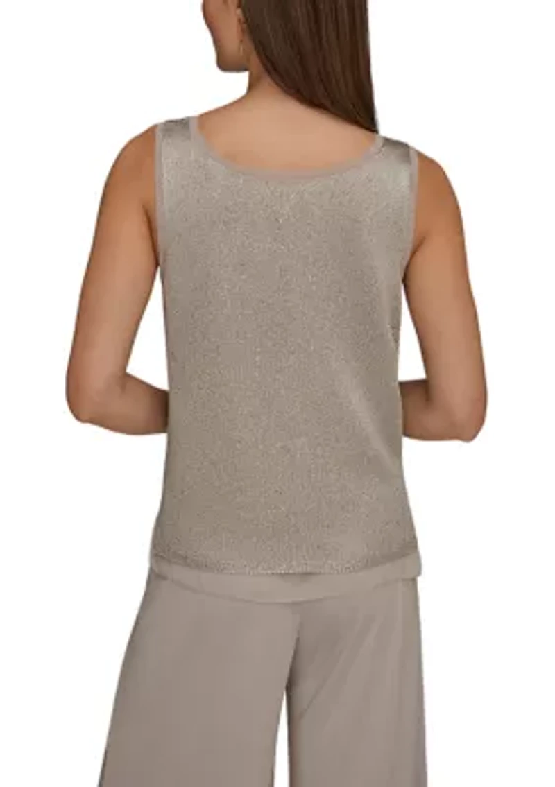 Women's Sequin Mixed-Media Sweater Tank Top