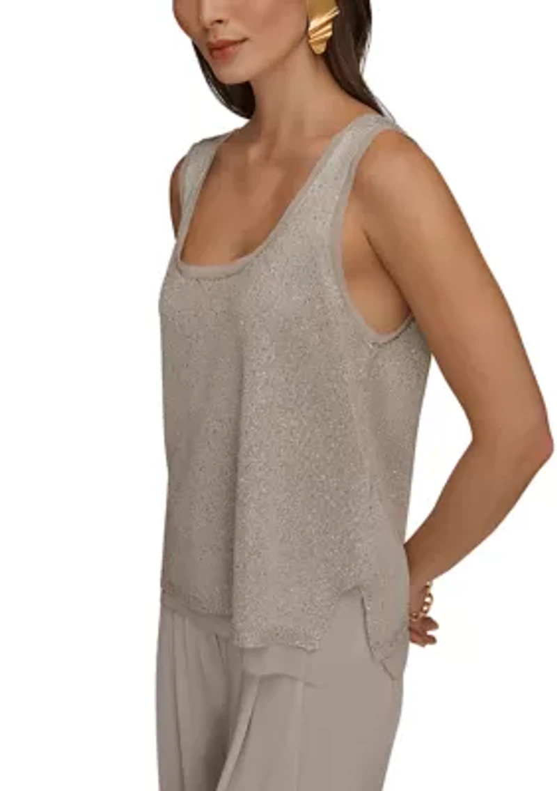 Women's Sequin Mixed-Media Sweater Tank Top