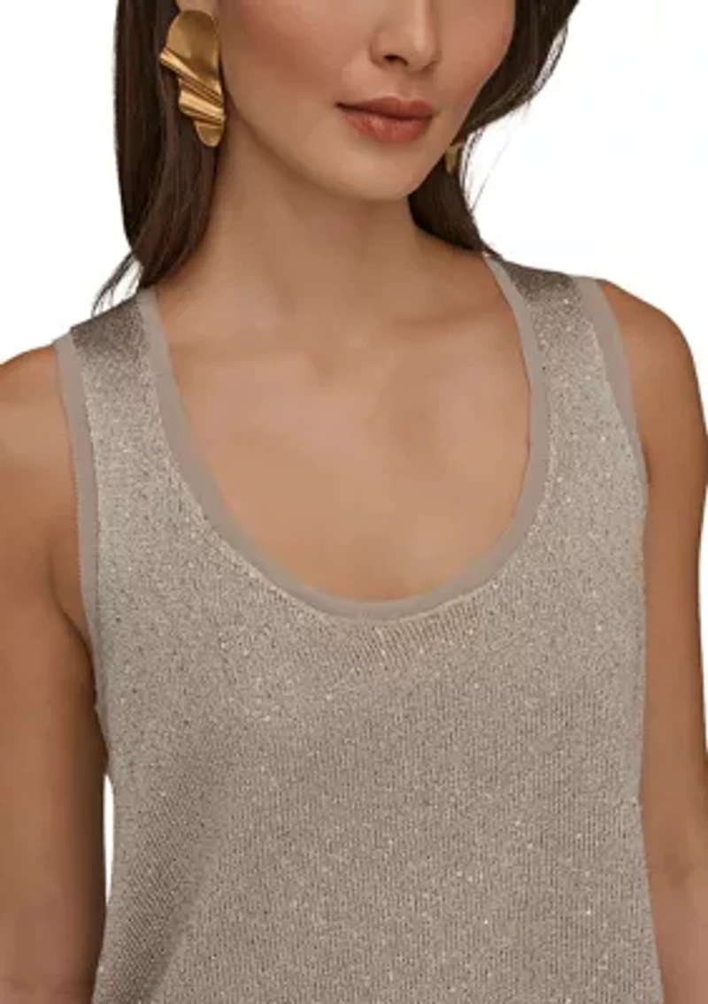 Women's Sequin Mixed-Media Sweater Tank Top