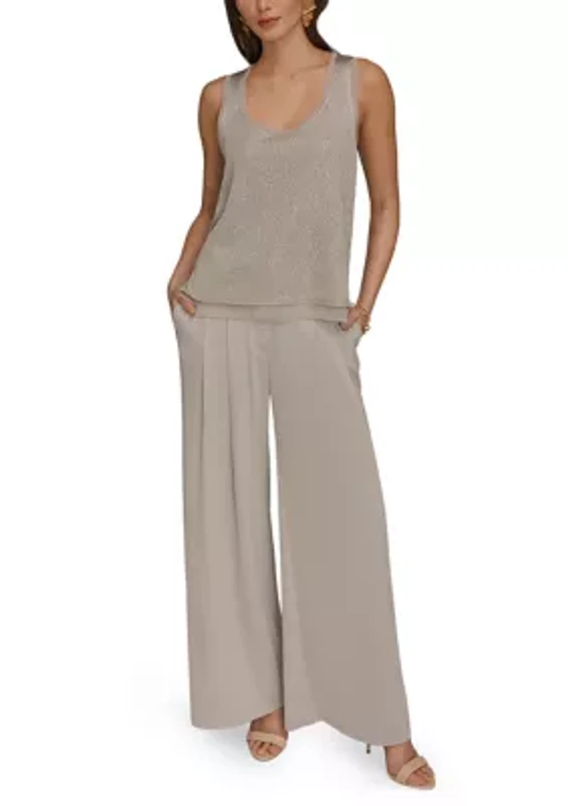 Women's Sequin Mixed-Media Sweater Tank Top