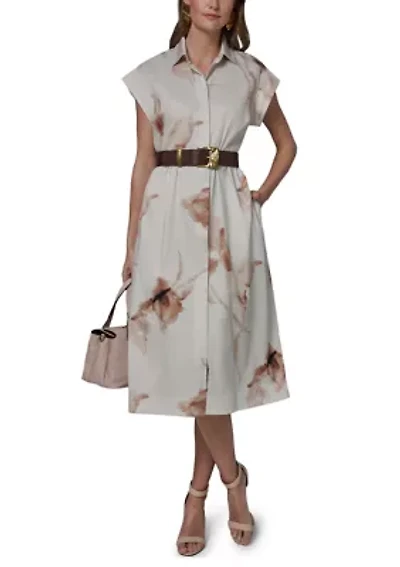 Women's Belted Twist Neck Floral Dress