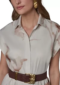 Women's Belted Twist Neck Floral Dress