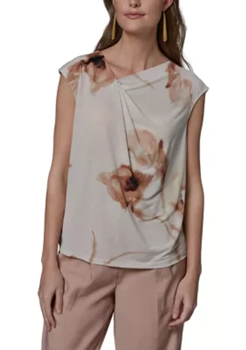 Women's Asymmetrical Neck Floral Knit Top