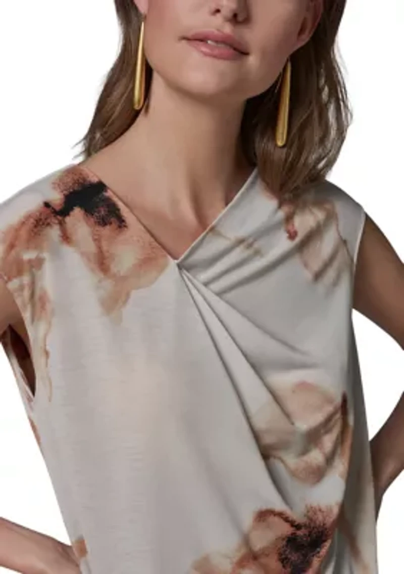 Women's Asymmetrical Neck Floral Knit Top