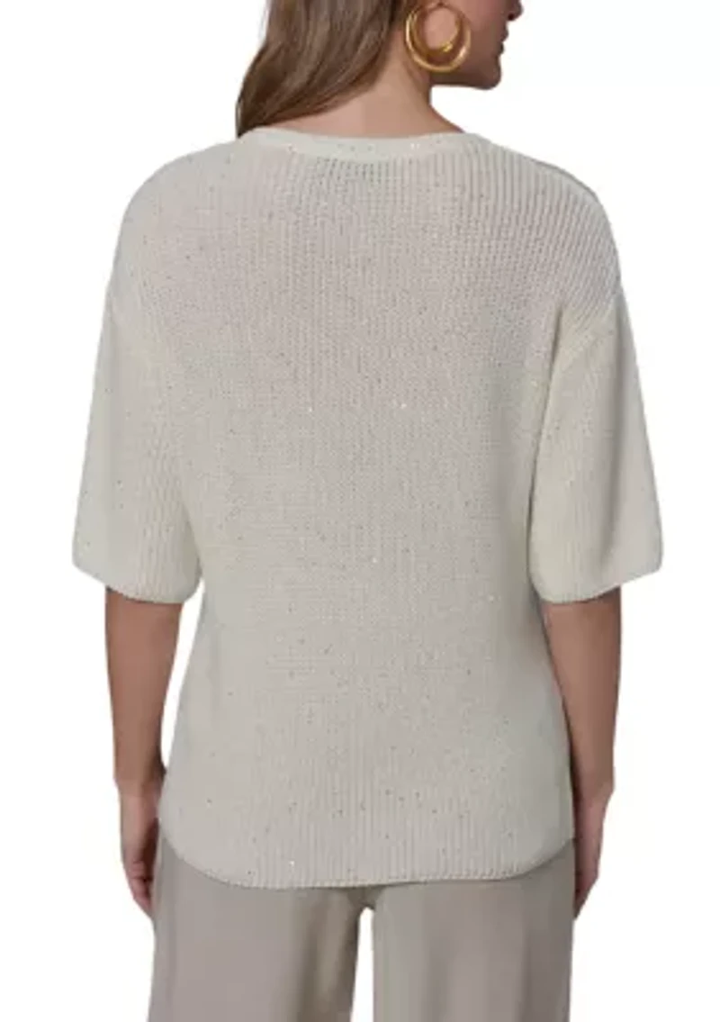 Women's Elbow Sleeve Crew Neck Sweater