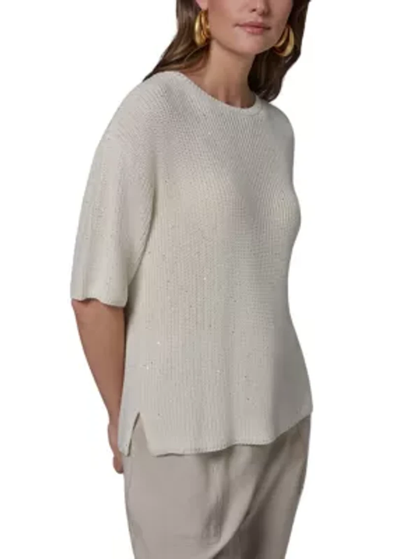 Women's Elbow Sleeve Crew Neck Sweater