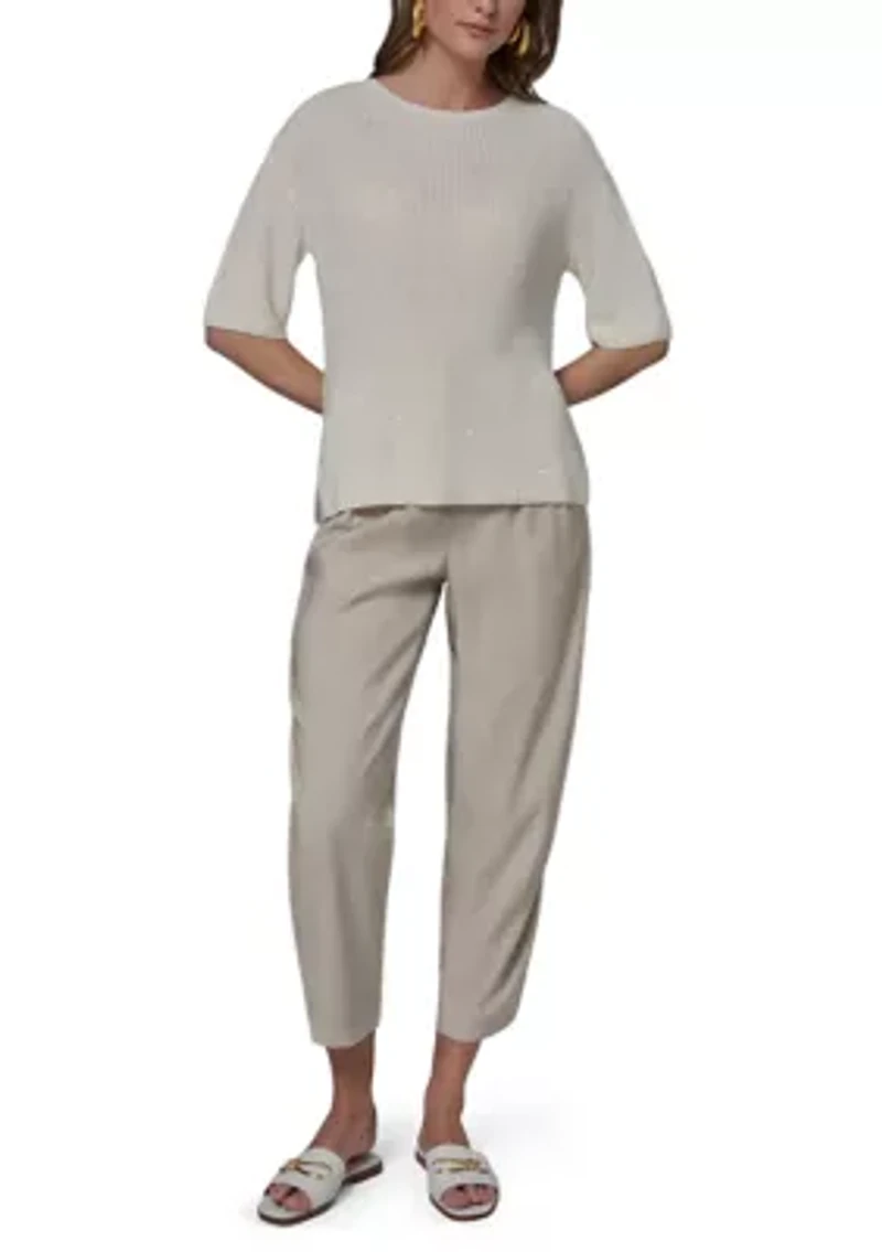 Women's Elbow Sleeve Crew Neck Sweater