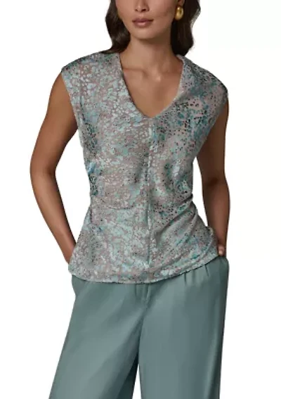 Women's Cap Sleeve Dot Burnout Blouse