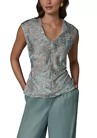 Women's Cap Sleeve Dot Burnout Blouse