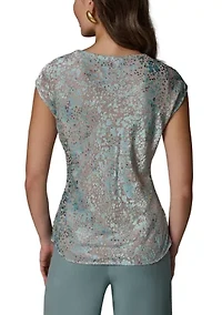 Women's Cap Sleeve Dot Burnout Blouse