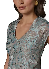 Women's Cap Sleeve Dot Burnout Blouse