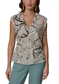 Women's Sleeveless V-Neck Burnout Floral Blouse