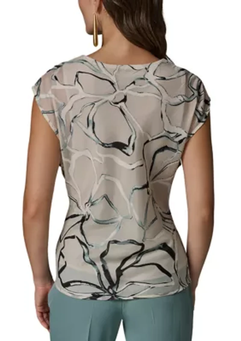 Women's Sleeveless V-Neck Burnout Floral Blouse