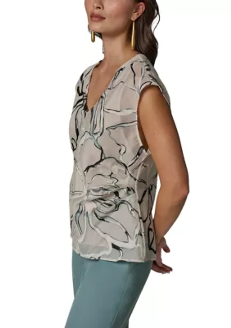 Women's Sleeveless V-Neck Burnout Floral Blouse