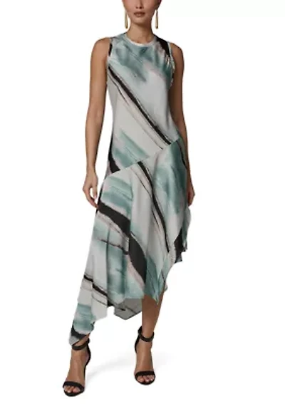 Women's Sleeveless Marble Print Asymmetrical Hem Dress