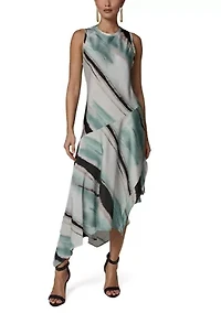 Women's Sleeveless Marble Print Asymmetrical Hem Dress