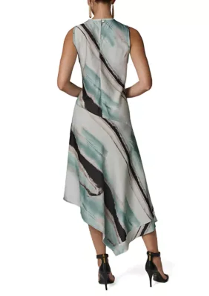 Women's Sleeveless Marble Print Asymmetrical Hem Dress