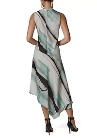 Women's Sleeveless Marble Print Asymmetrical Hem Dress