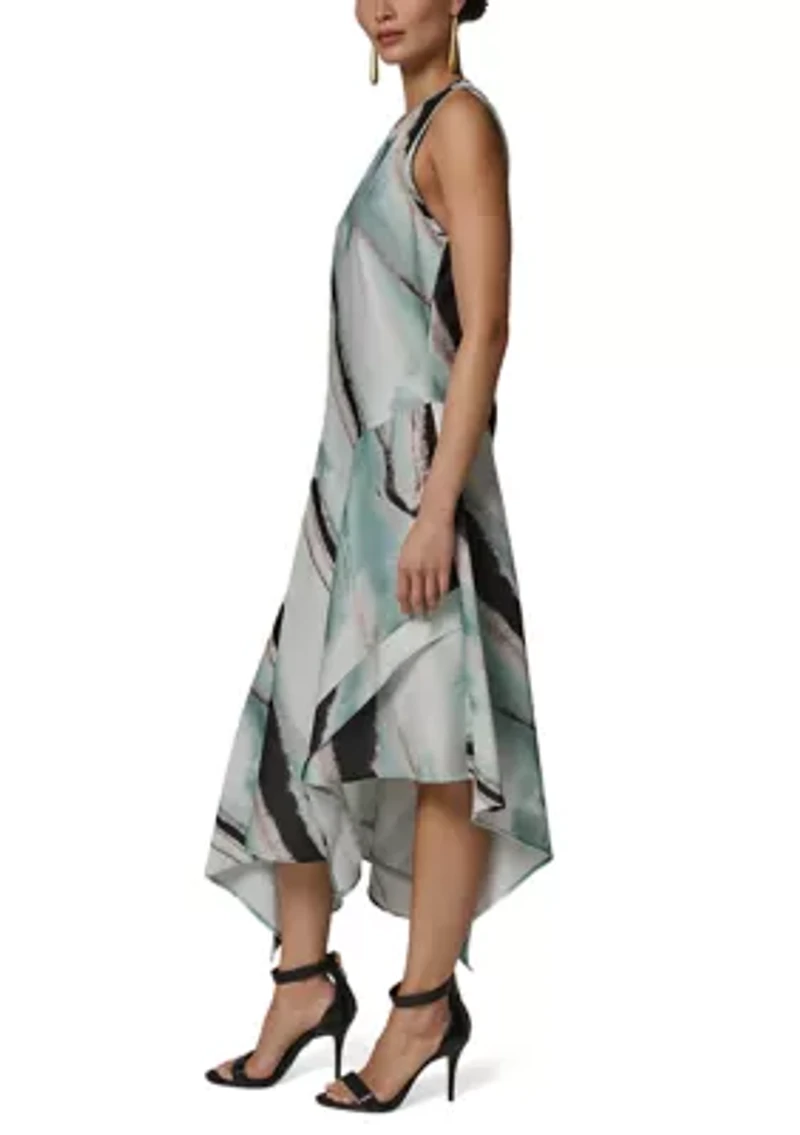 Women's Sleeveless Marble Print Asymmetrical Hem Dress