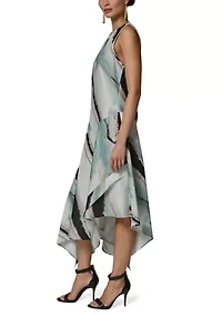 Women's Sleeveless Marble Print Asymmetrical Hem Dress