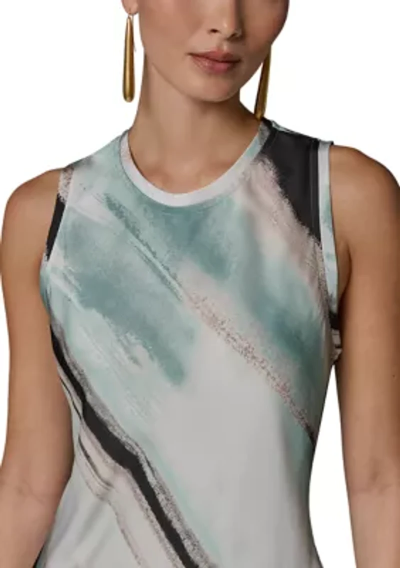 Women's Sleeveless Marble Print Asymmetrical Hem Dress