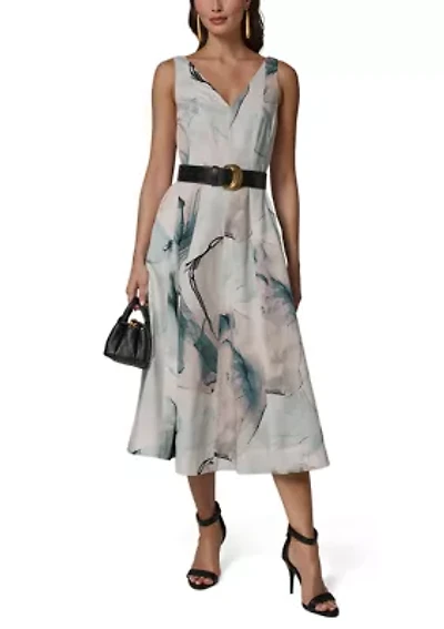 Women's Sleeveless Floral Belted Dress