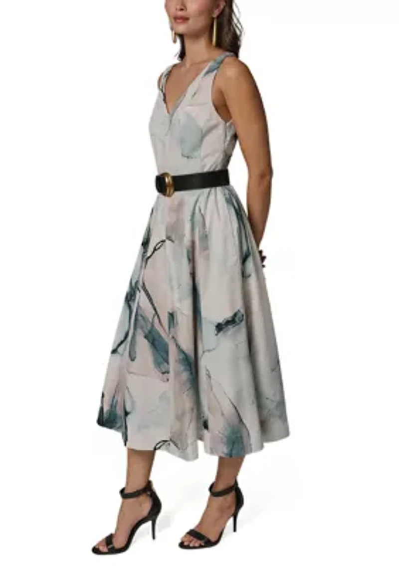Women's Sleeveless Floral Belted Dress