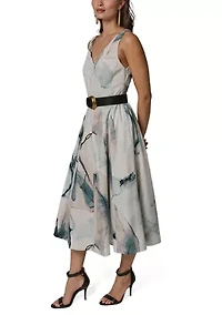Women's Sleeveless Floral Belted Dress