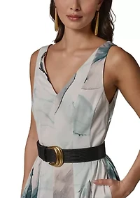 Women's Sleeveless Floral Belted Dress
