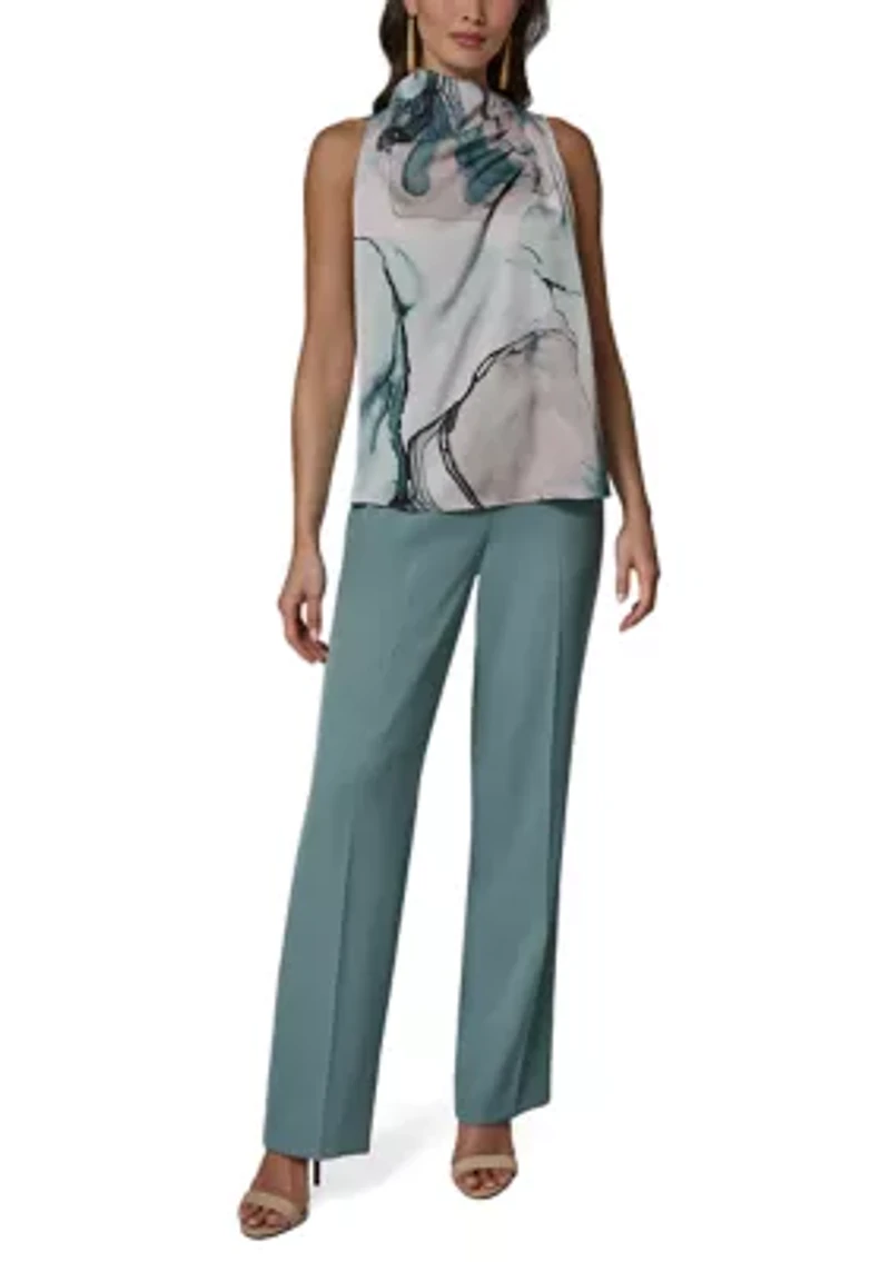 Women's Sleeveless Twist Drape Shoulder Floral Blouse