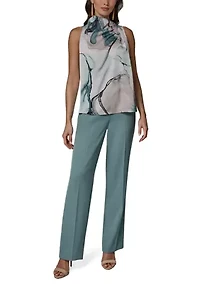 Women's Sleeveless Twist Drape Shoulder Floral Blouse
