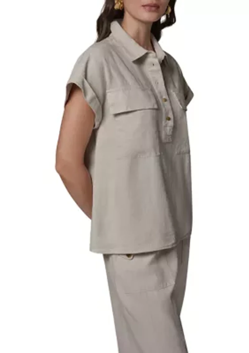 Women's Roll Sleeve Utility Linen Popover Top