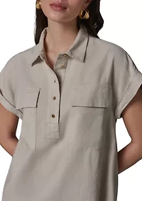 Women's Roll Sleeve Utility Linen Popover Top