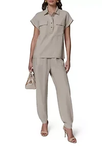 Women's Roll Sleeve Utility Linen Popover Top