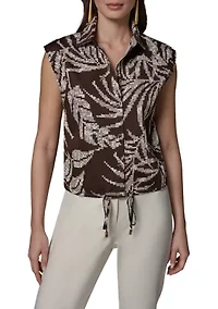 Women's Short Sleeve Palm Printed Top